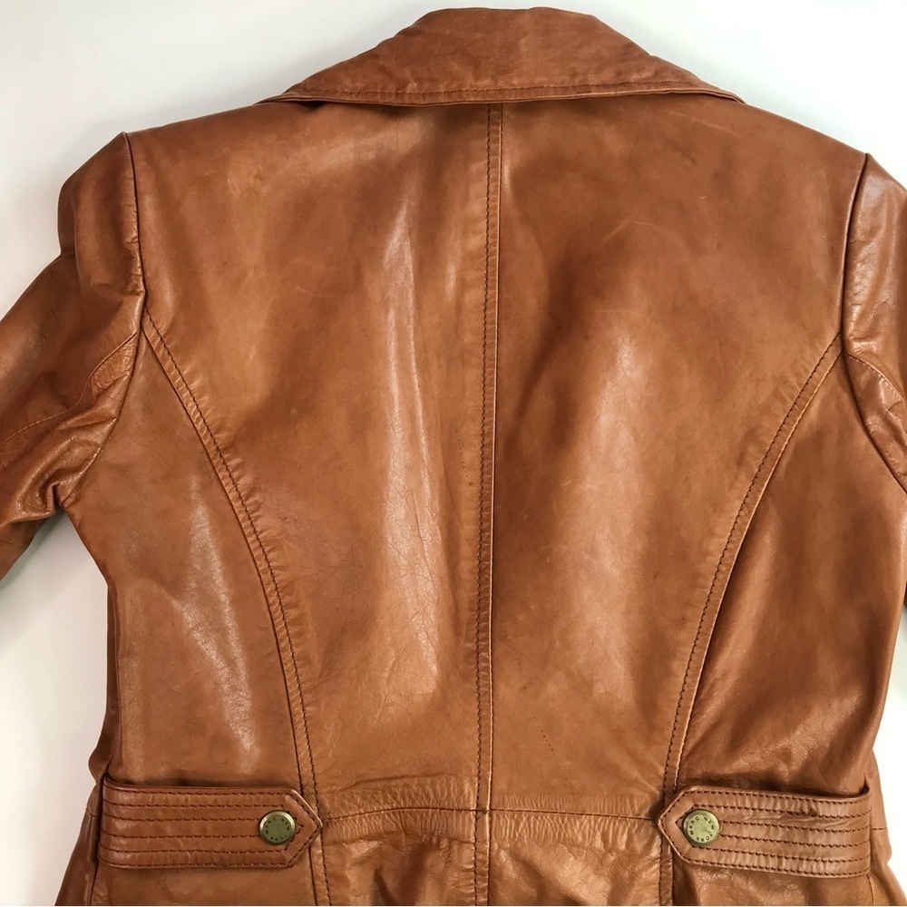 ANDREW MARC XS Caramel Brown British Cafe Racer Leather Moto Jacket Size XS - Picture 9 of 16